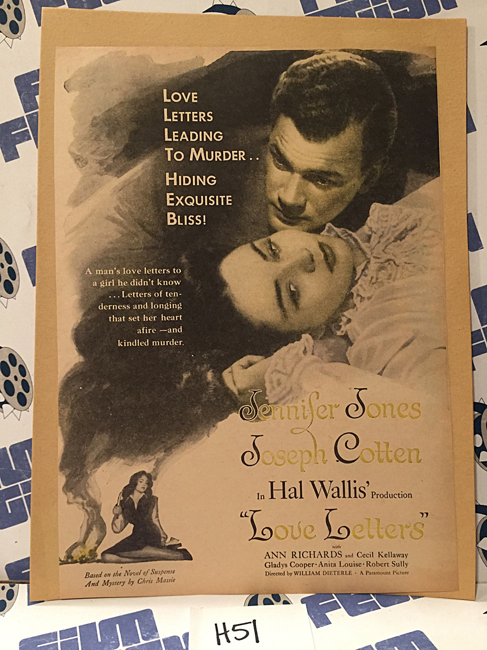 Love Letters 1945 Original Full-Page Magazine Ad Jennifer Jones Joseph Cotten Ann Richards  H51