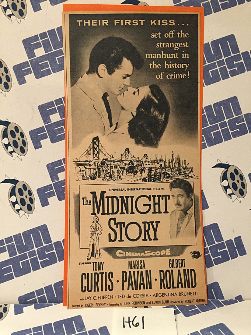 The Midnight Story 1957 Original Full-Page Magazine Ad Tony Curtis Marisa Pavan  H61