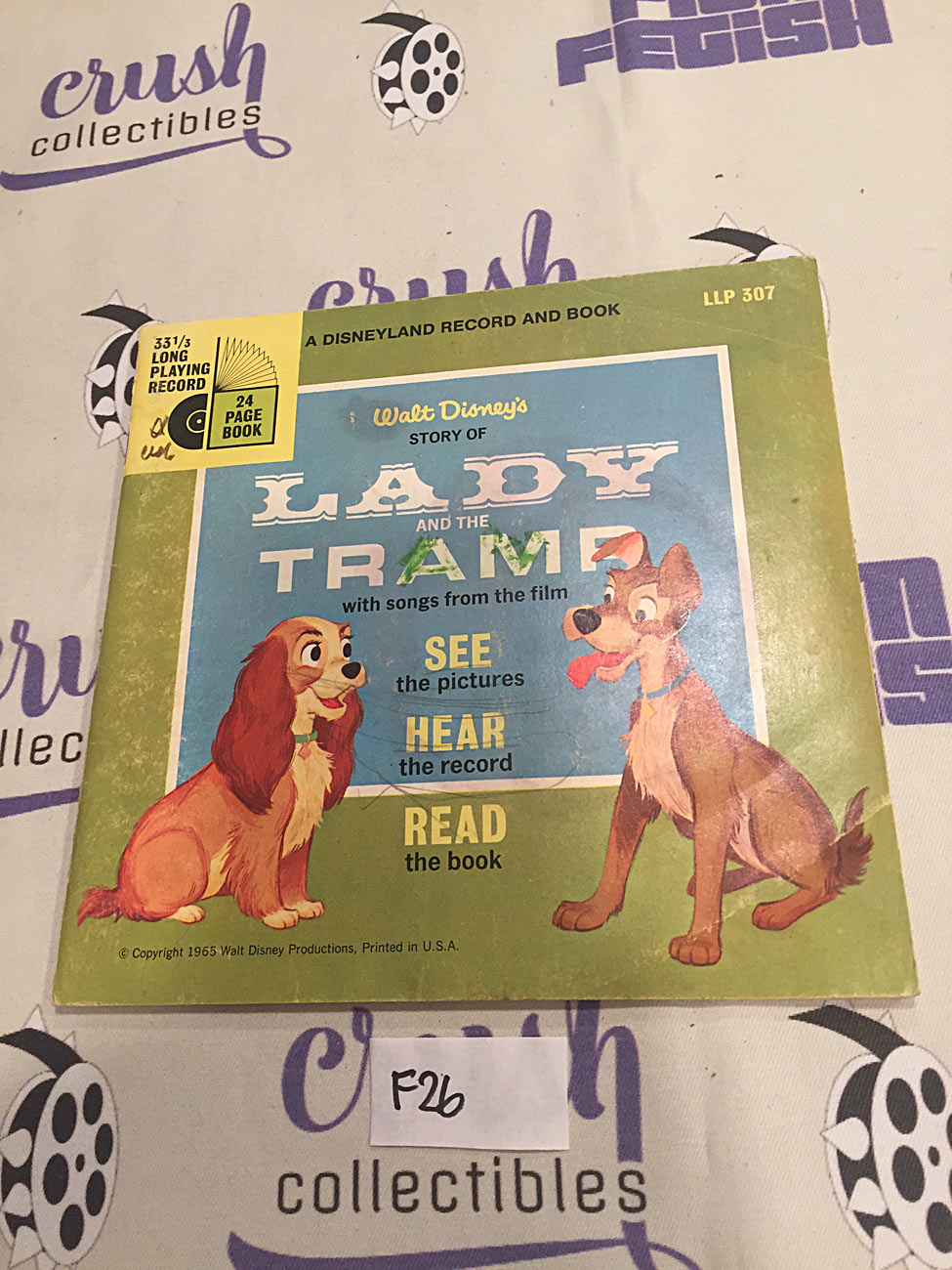 Walt Disney’s Story of Lady and the Tramp with Songs from the Film Book and Vinyl Record (1965) [F26]