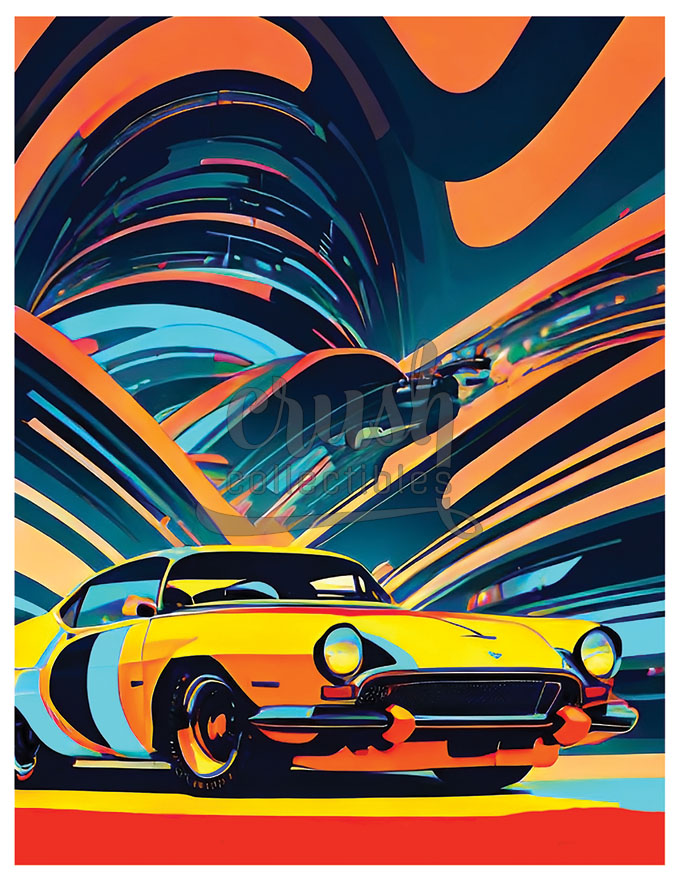 Yellow Race Car Cinematic Autos Art Print [DP231013-5]