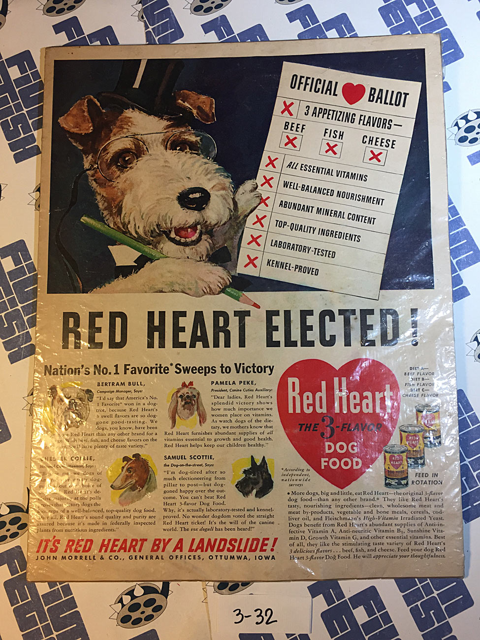 Red Heart 3-Flavor Dog Food Original Full Page Oversized Magazine Advertisement Sheet [332]