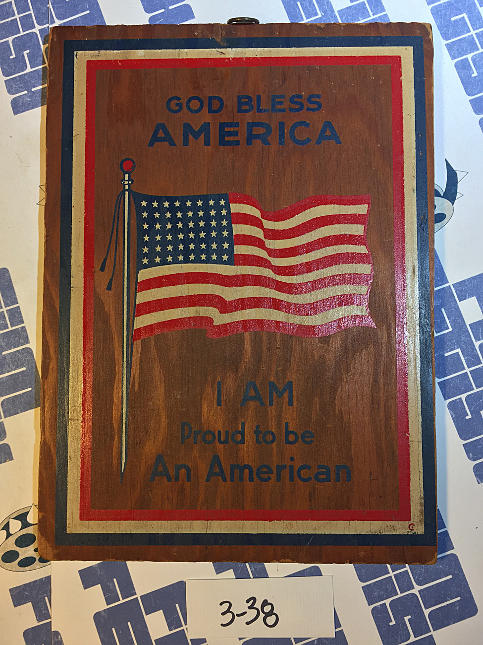 Handmade Patriotic Art Co. Wooden “God Bless America” Flag Postcard-Style 5×7 Inch Plaque