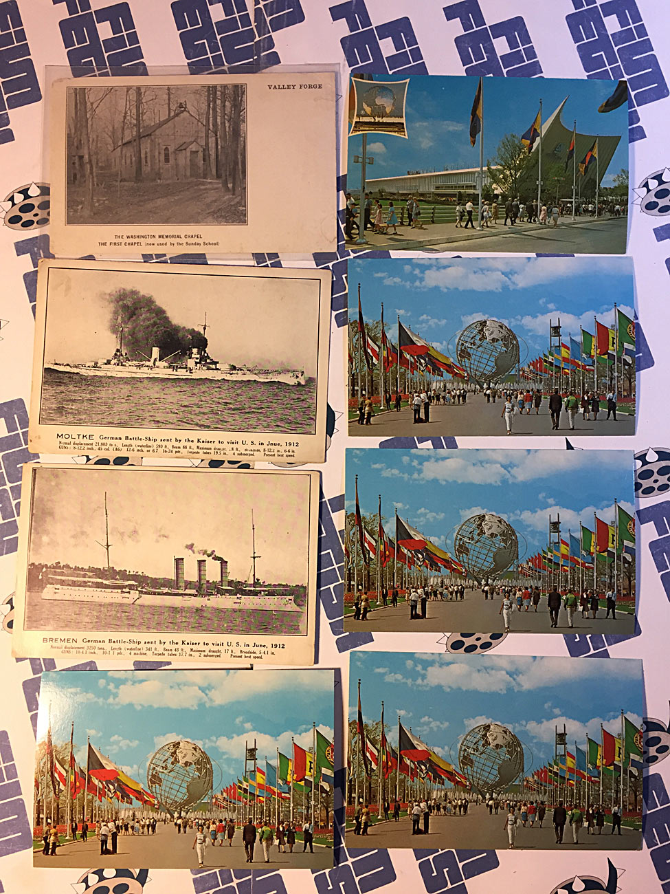Set of 8 Vintage Postcards Bremen, Moltke German Battleship, General Motors Futurama, Unisphere World’s Fair [357]