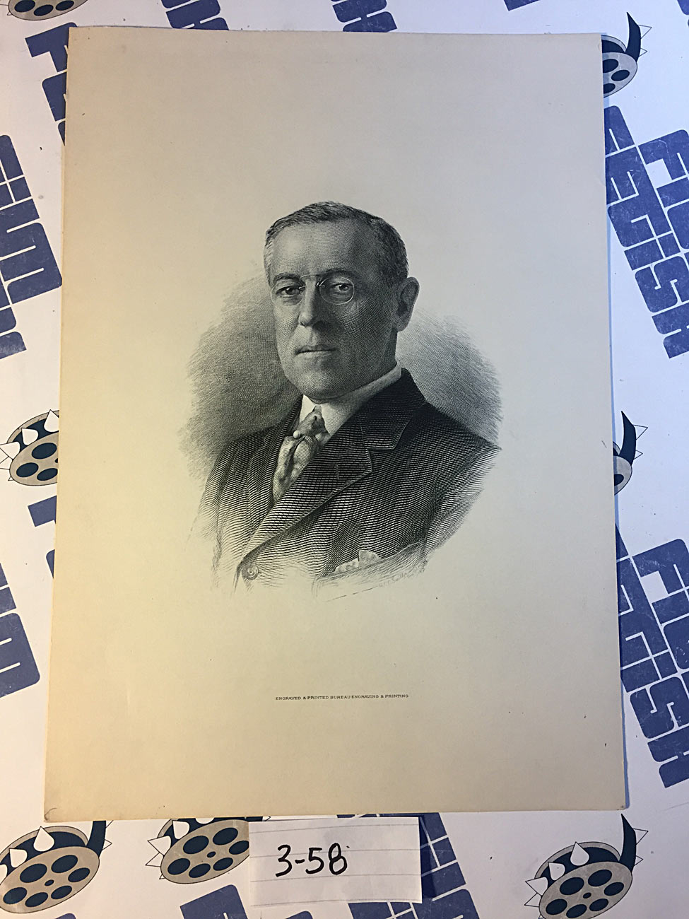 Vintage 7×10 inch Lithograph Etching Portrait of President Woodrow Wilson Political Memorabilia [358]