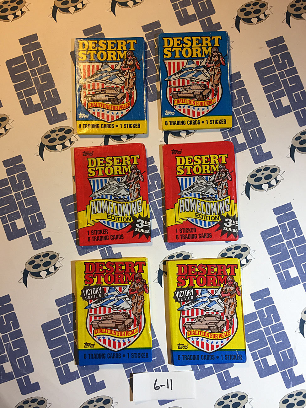 Set of 6 Sealed Topps Desert Storm Trading Card Wax Packs, Homecoming, Coalition For Peace, Victory Series [611]