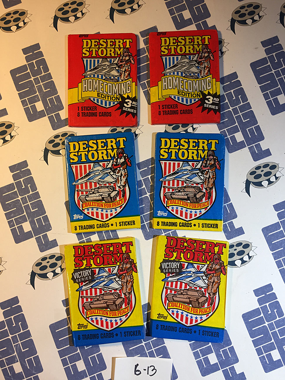 Set of 6 Sealed Topps Desert Storm Trading Card Wax Packs, Homecoming, Coalition For Peace, Victory Series [613]