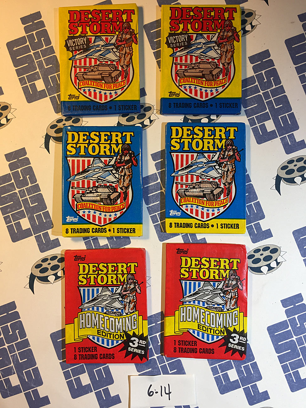 Set of 6 Sealed Topps Desert Storm Trading Card Wax Packs, Homecoming, Coalition For Peace, Victory Series [614]