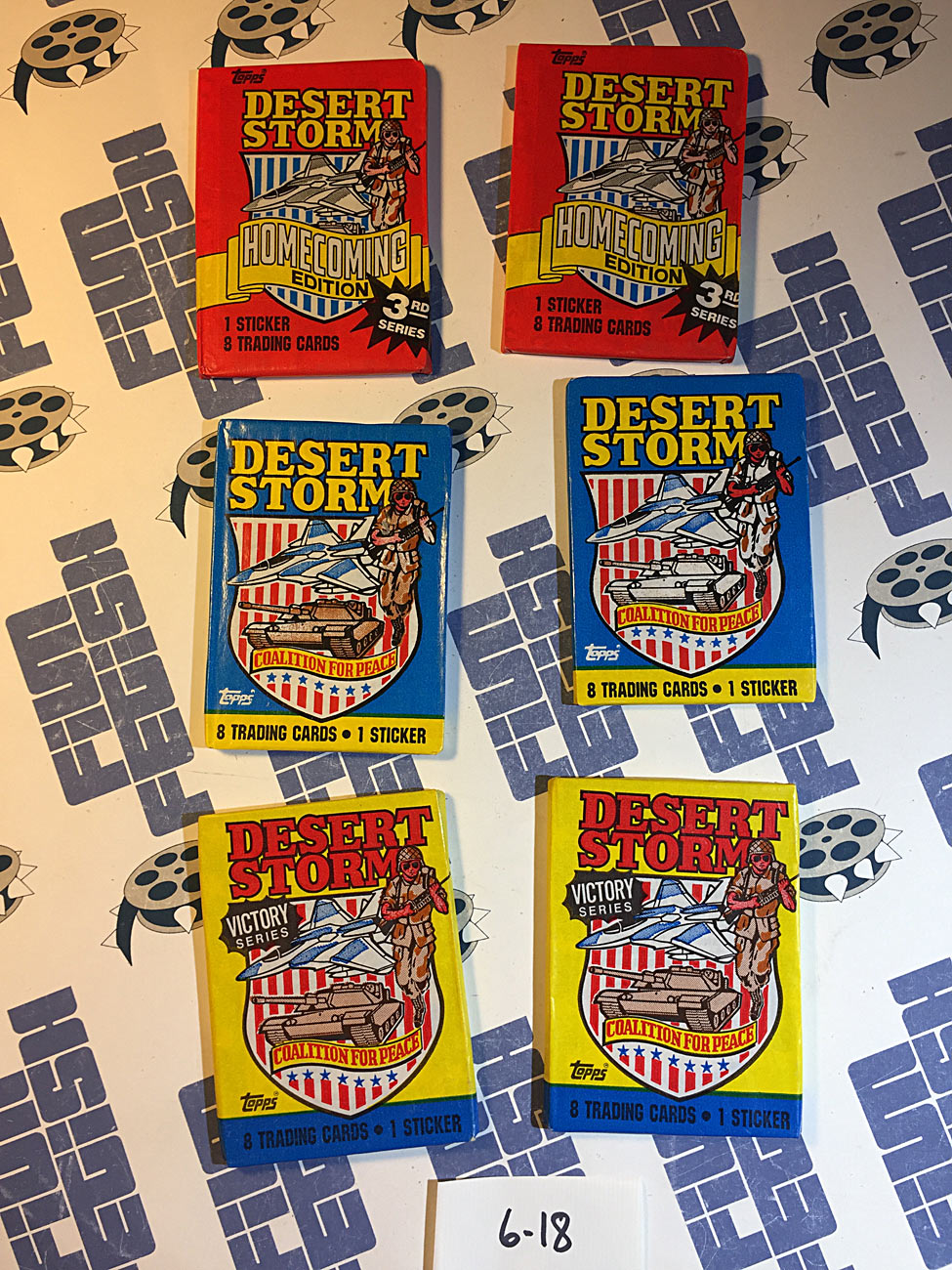 Set of 6 Sealed Topps Desert Storm Trading Card Wax Packs, Homecoming, Coalition For Peace, Victory Series [618]