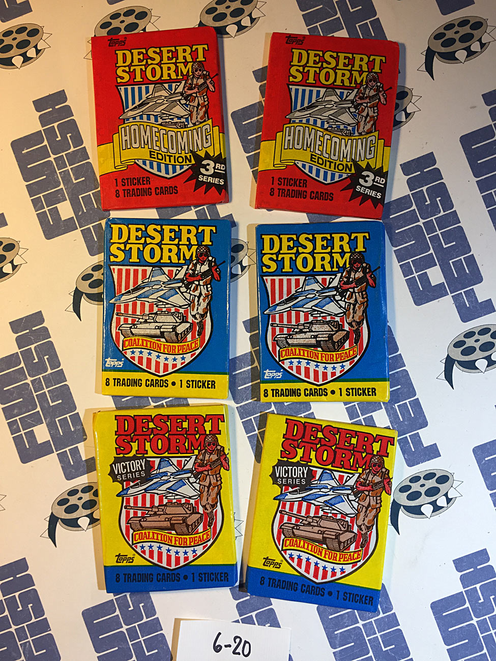 Set of 6 Sealed Topps Desert Storm Trading Card Wax Packs, Homecoming, Coalition For Peace, Victory Series [620]