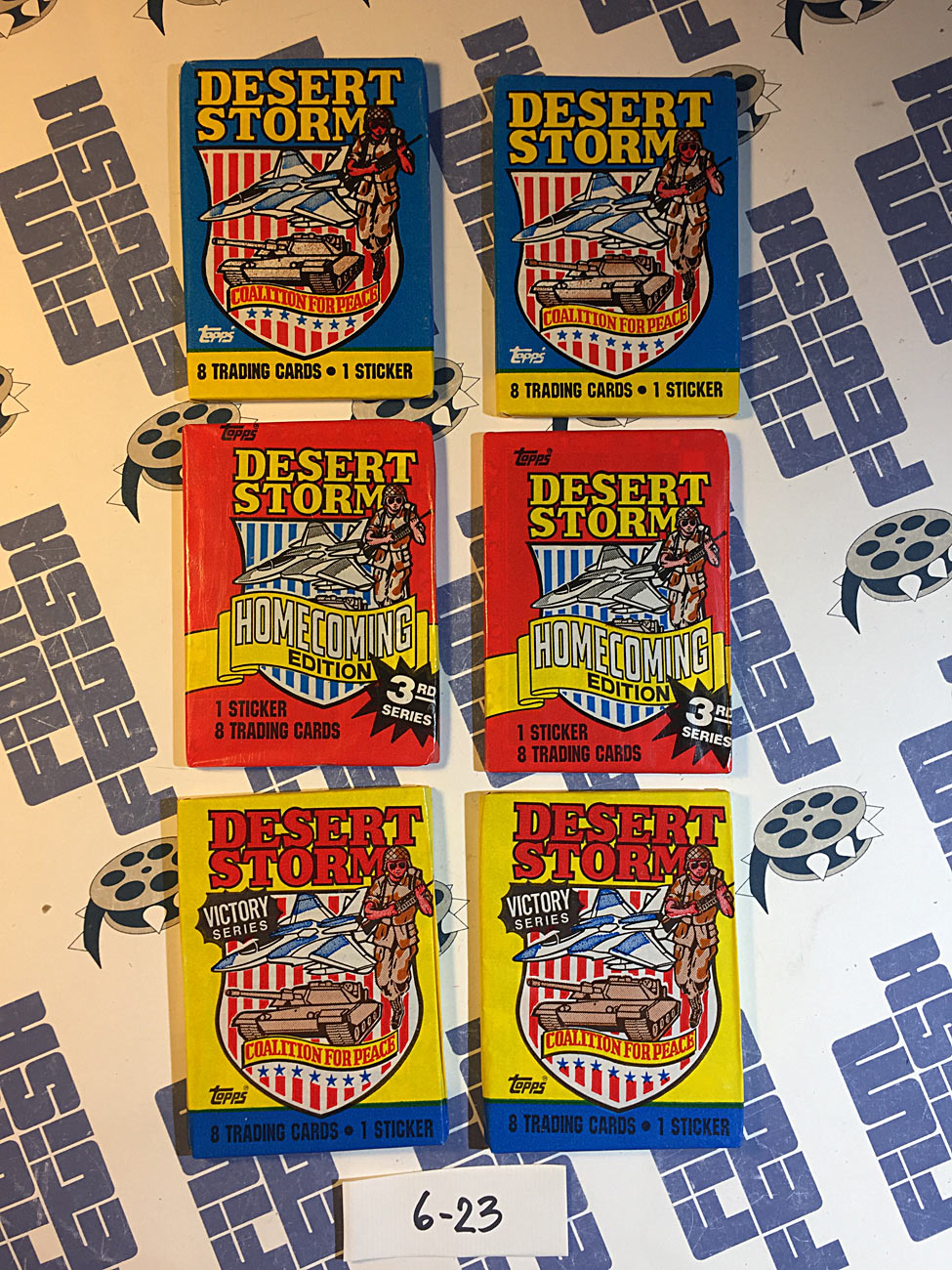 Set of 6 Sealed Topps Desert Storm Trading Card Wax Packs, Homecoming, Coalition For Peace, Victory Series [623]
