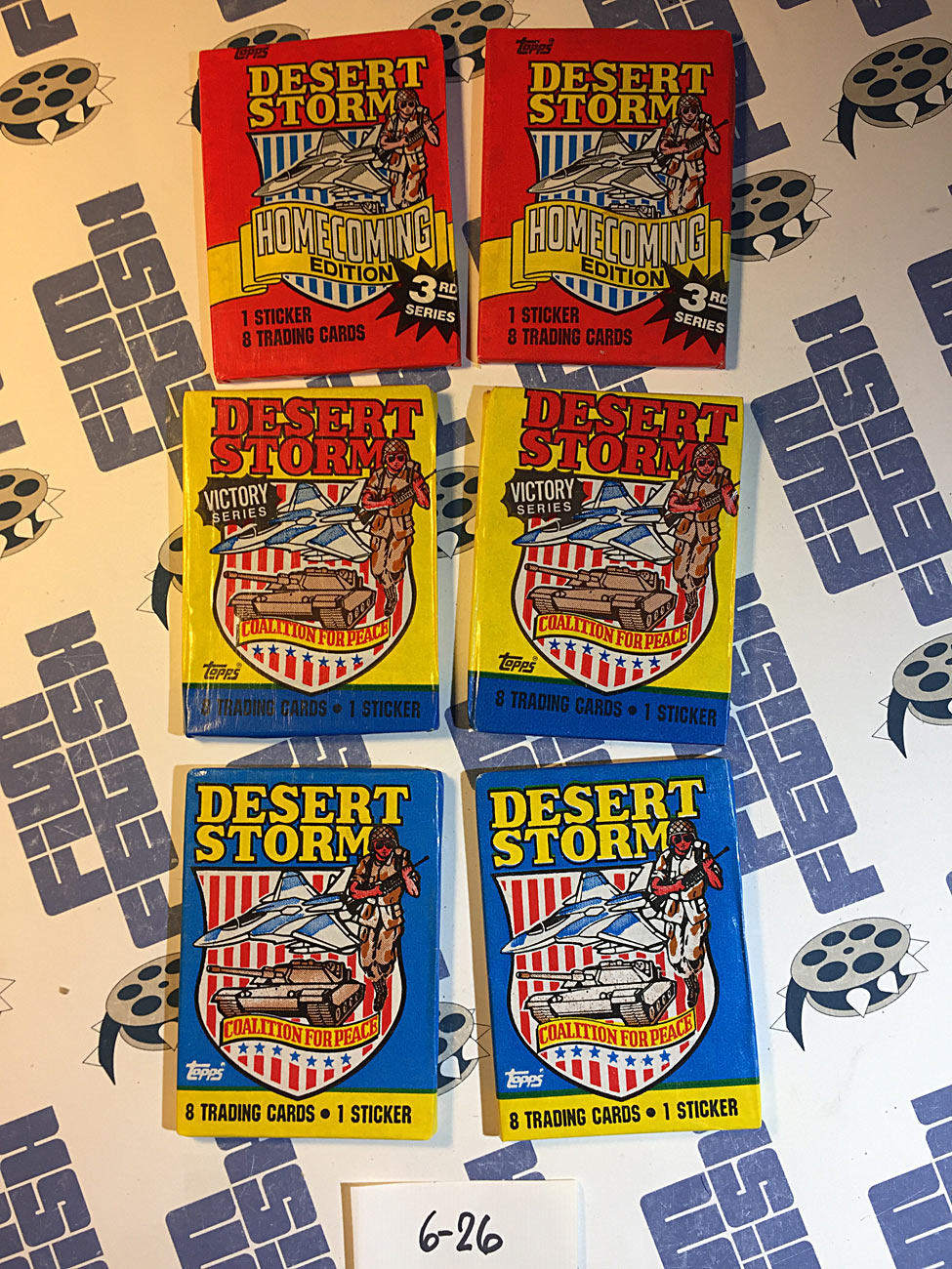 Set of 6 Sealed Topps Desert Storm Trading Card Wax Packs, Homecoming, Coalition For Peace, Victory Series [626]