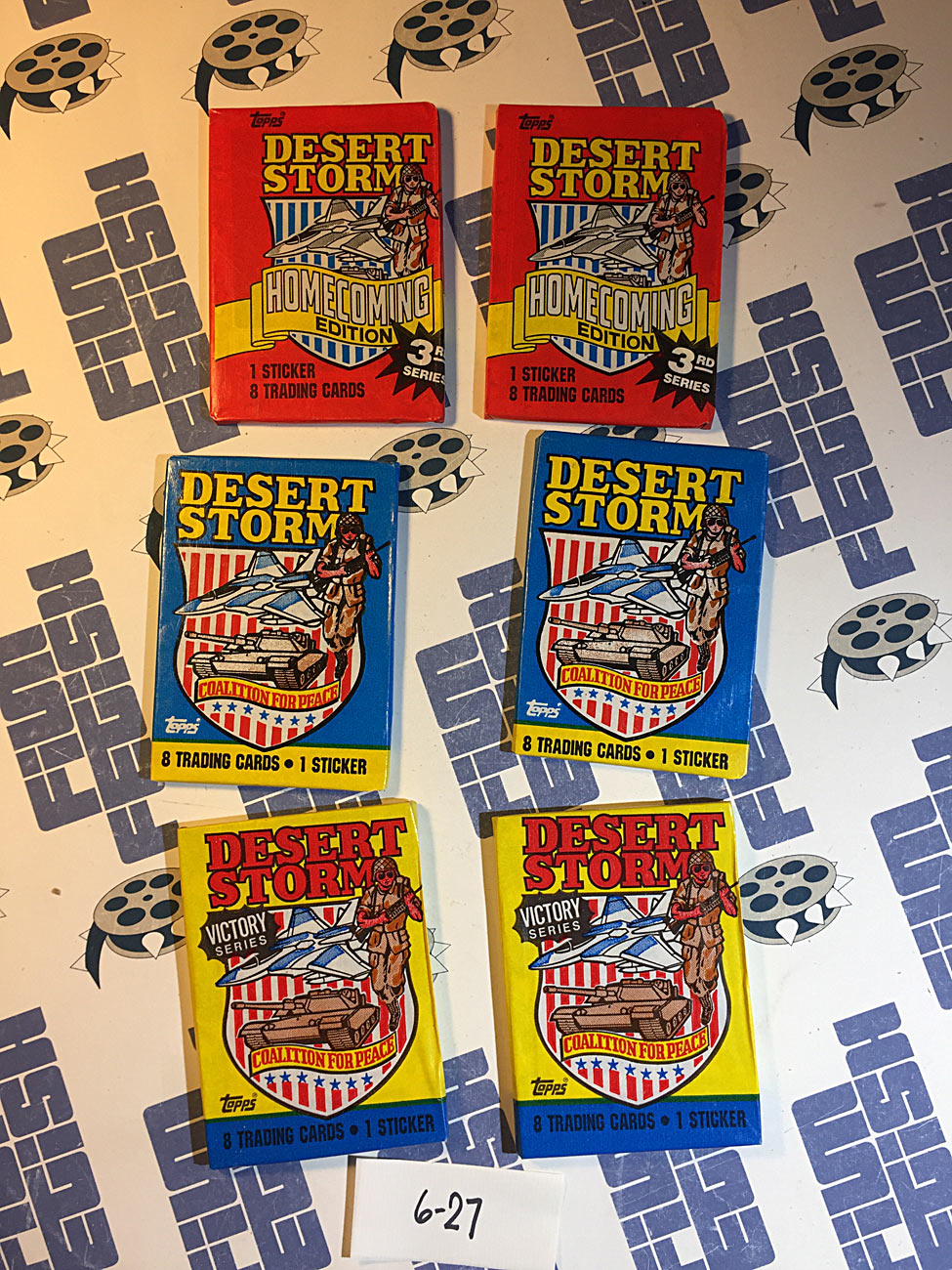 Set of 6 Sealed Topps Desert Storm Trading Card Wax Packs, Homecoming, Coalition For Peace, Victory Series [627]