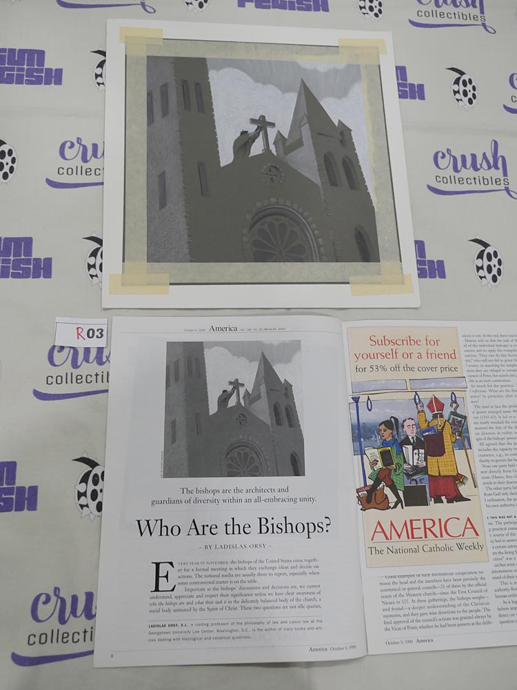 America Magazine New York Catholic Jesuit + Matching Original Hand-drawn Illustration Memorabilia [R03]