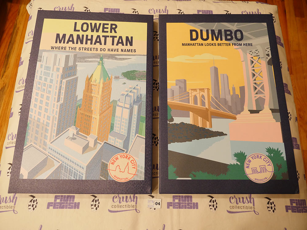 Set of 3 New York City Neighborhood Graphic Art Licensed Sealed 16×24 Canvas Prints, Dumbo, Lower Manhattan, South Bronx [S04]