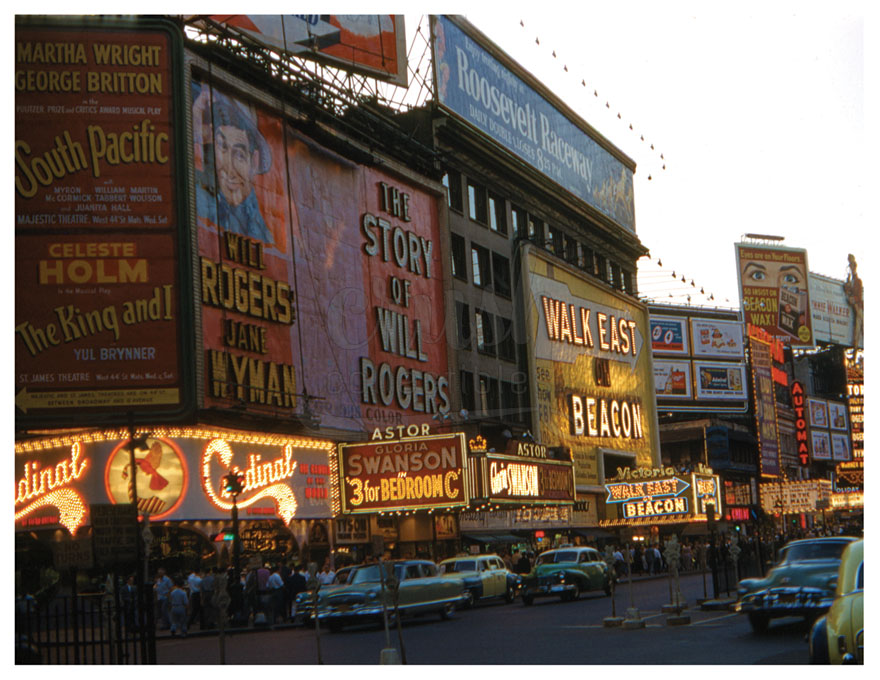 Times Square at Dusk in 1952 The Astor and Victoria Theaters Three for Bedroom C and Walk East on Beacon playing Photo [231108-26]
