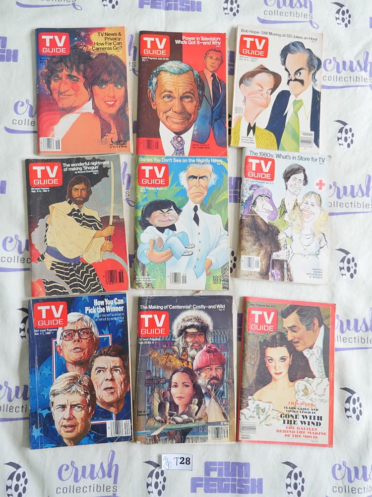 Set of 9 TV Guide Magazines Hand-Painted Illustration Covers Richard Amsel, Al Hirschfeld, Bob Peak [T28]